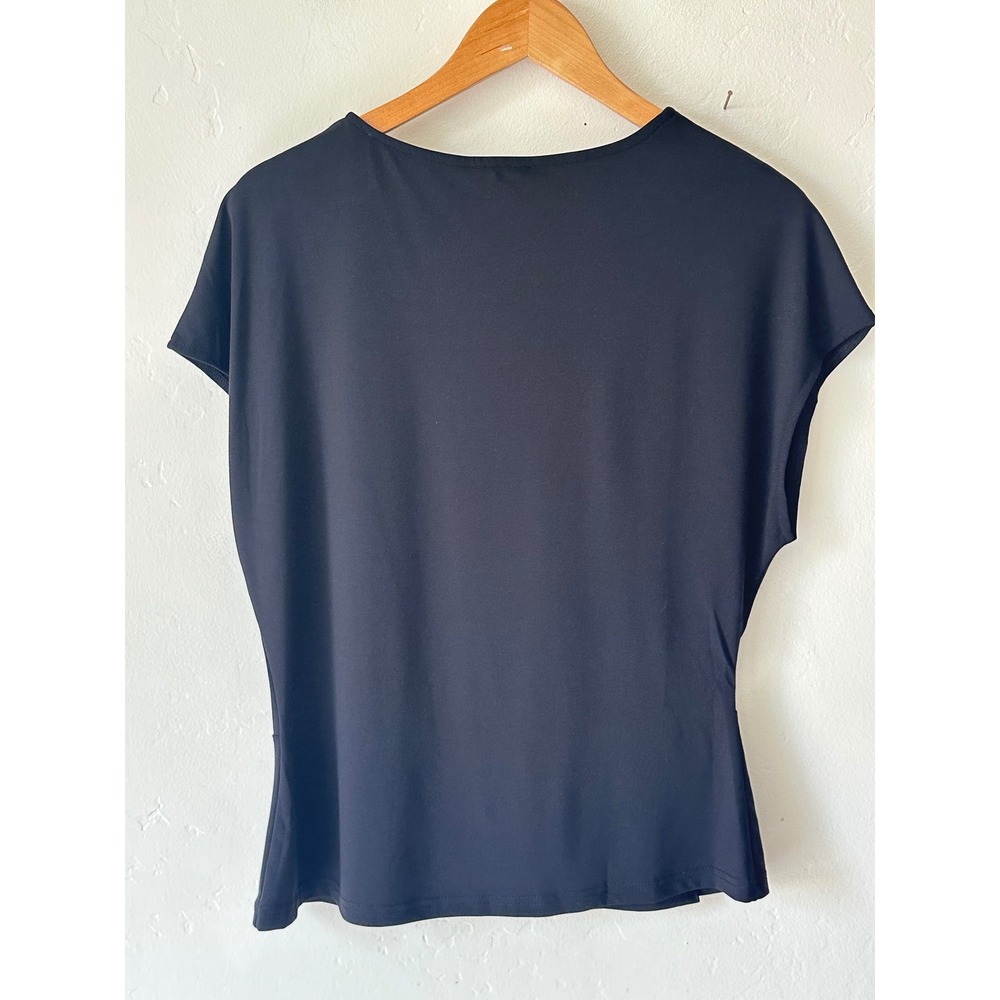 OGL Ponte Relaxed Round Neck Tucked Top Navy Black Cap Sleeve Top Size Large - Picture 3 of 6
